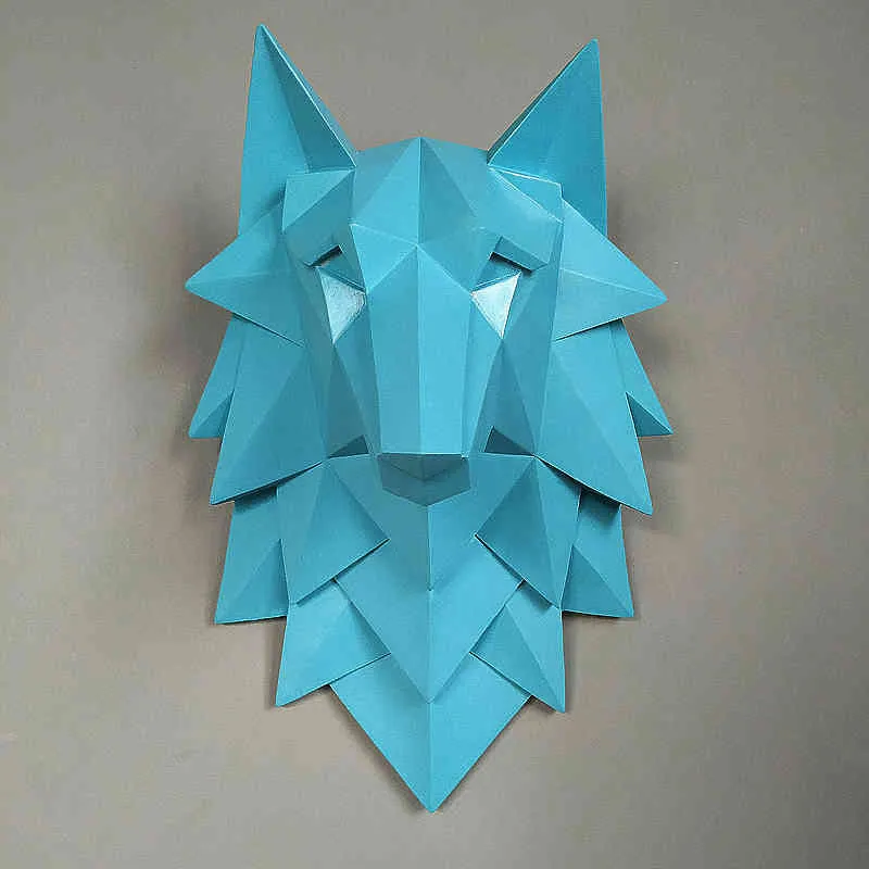 35x24x20cm 4 Färg Heminredning 3d Abstrakt Wolf Huvudskulptur Bröllop Jul Väggdekoration Handgjord hartskonst Craft Artware 210414