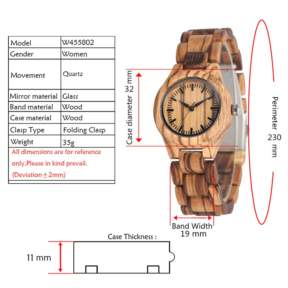 Klasyczne Prawdziwe Drewniane Kobiety Prosta Skala Wyświetlacz Dial Quartz Timepiece Wood Bransoletka Watch Ladies Top Gifts Pozycja 2019