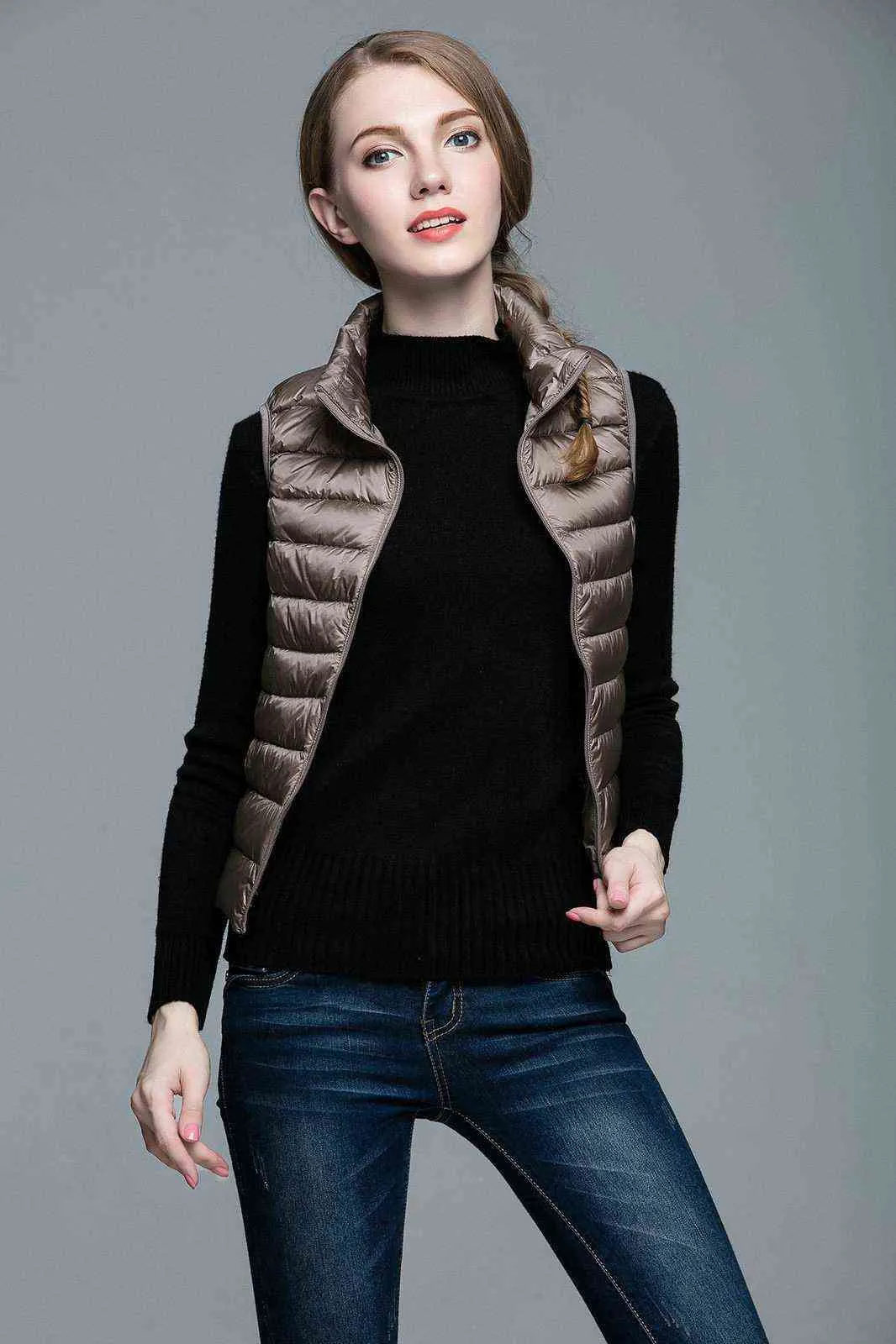 Slanke Vrouwen Down Vesten Lente Herfst Mouwloze eend Down Coat Stand-Up Collar Vest Plus Size Vest NRZ294 211108