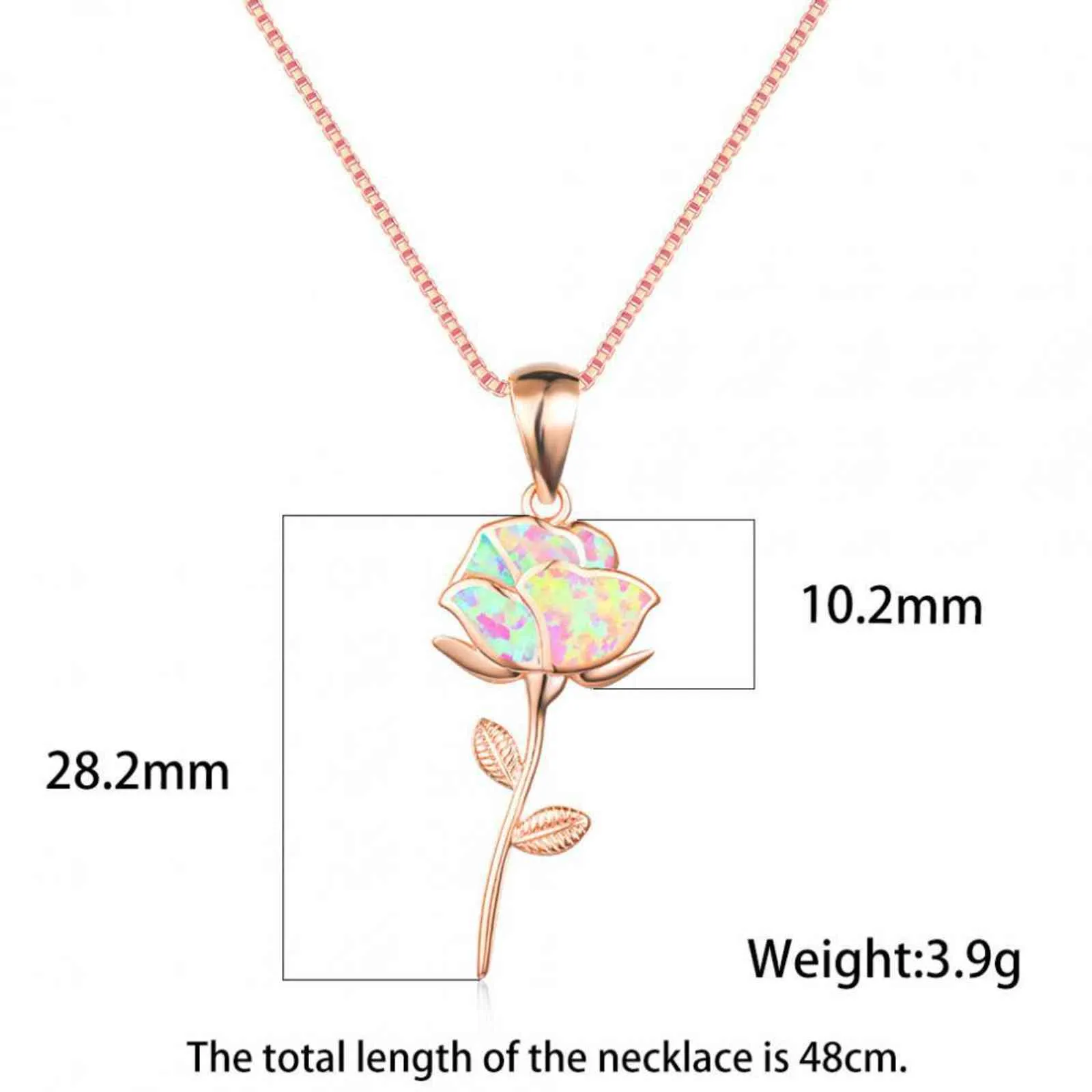 Piece White Opal Opal Rose Gold Flower Pingente Colar para Mulheres France Caixa Romântica Cadeia Jóias de Jóias do Pescoço de Jóias 7623254