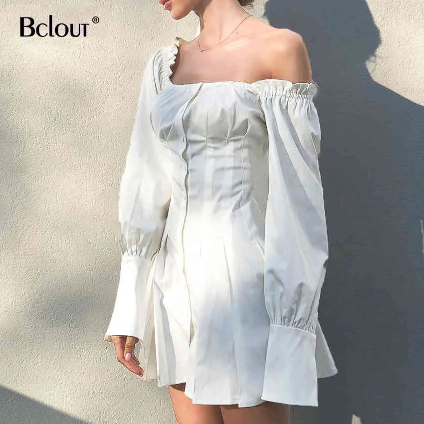 Décontracté à manches longues chemise robe femme col carré blanc Mini robe femmes Sexy court Chic robes à volants automne 2020 Vestidos X0521