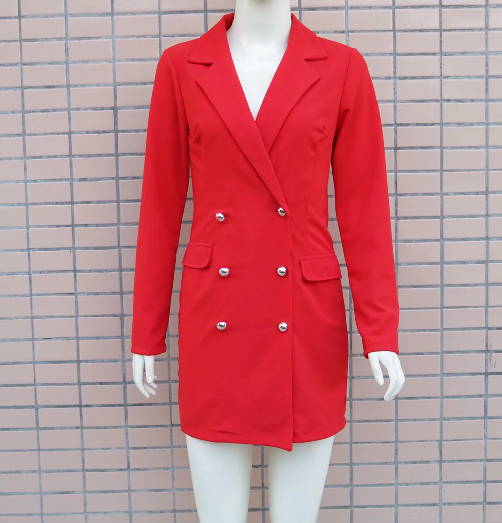 Kvinnor Blazer Double Breasted Långärmad Ladies Red Coat Kvinnors Slim Suit Jacket Temperament 210513