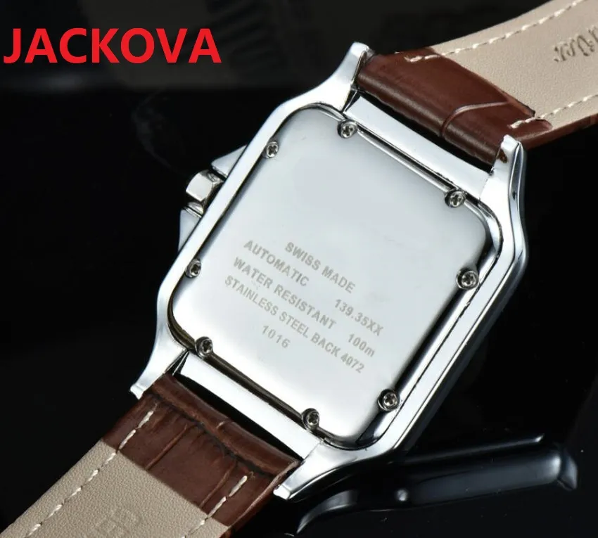 Mode de luxe classique étanche hommes carré montre à quartz chiffres romains saphir calendrier horloge bracelet en cuir mode cadeau bracelet w2607
