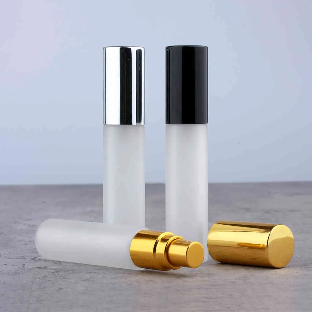 50 sztuk / partia 10ml Atomizer Perfumy Frosted Glass Spray Butelka Pompa Przenośne Pojemnik na Podróż Kosmetyczne