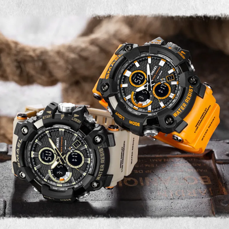 Smael 1802 relógios esportivos masculinos marca superior militar relógio de quartzo masculino à prova dwaterproof água relógio digital relogio masculino290i