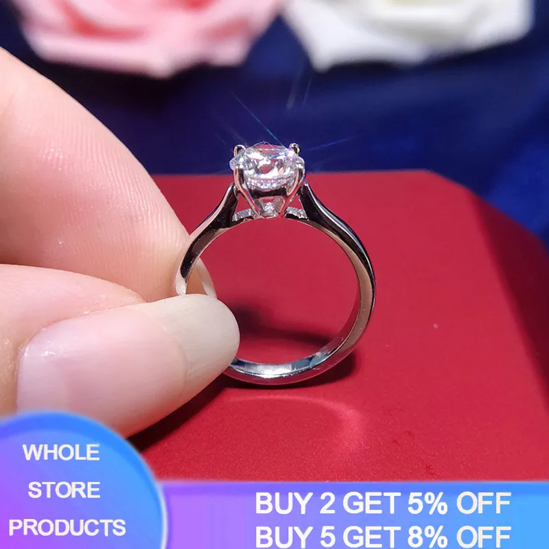 Med certifikat 18k vitguld ringar för kvinnor 2,0ct rund cut zirconia diamant solitaire ring bröllop band engagemang brud