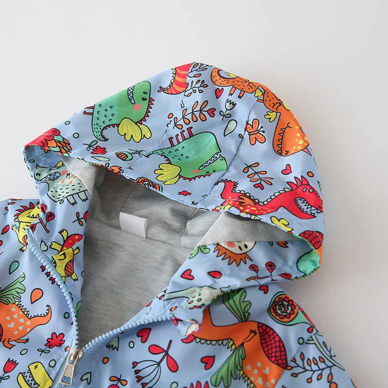 Saleroad dinosaur mode barn jacka med dragkedja pojke hoodie barn höst regnrock 2-7 år baby 211011