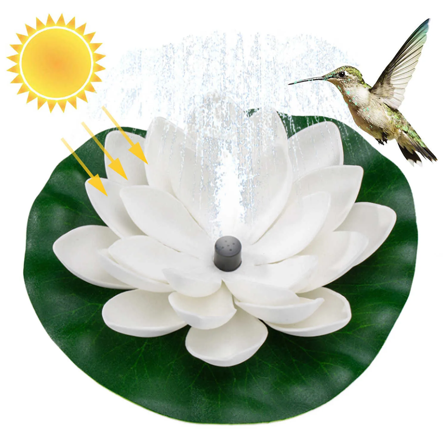Banho de pássaro de fonte solar, jardim de lótus waterscape, fonte de água flutuante para banho de pássaro, tanque de peixe, piscina, decoração de jardim Tuin Y0914