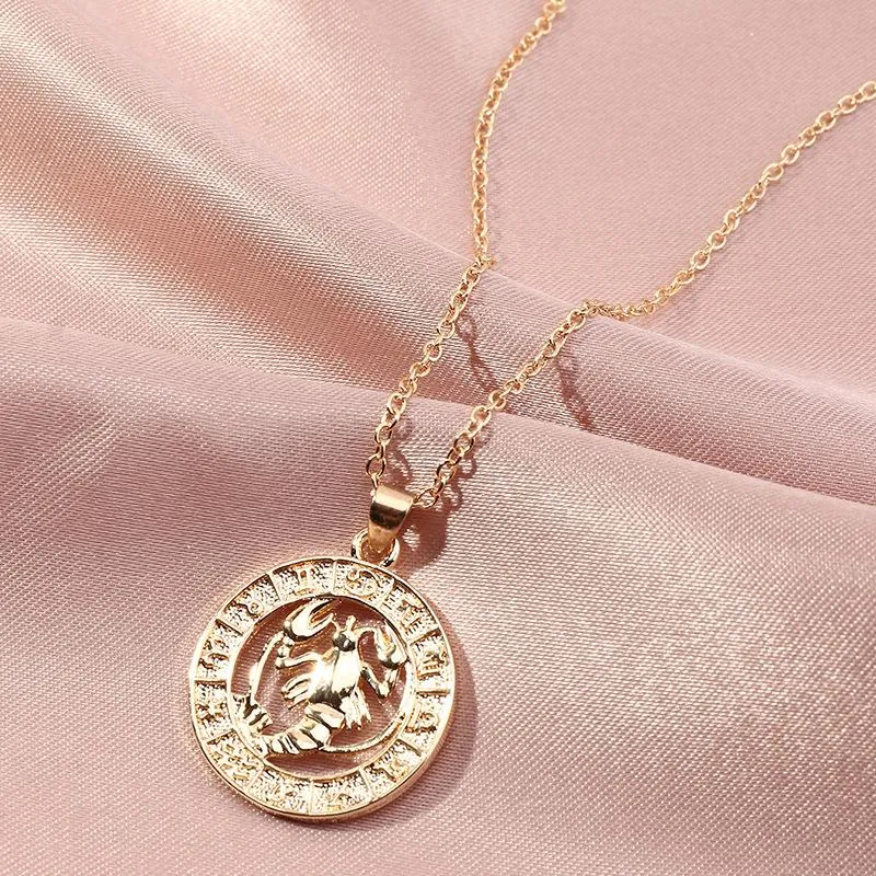 Collier Vintage en or douze Constellations pour femmes, filles, homme, symbole du zodiaque, pendentif, cadeau, chaîne de clavicule, bijoux fins, 236S
