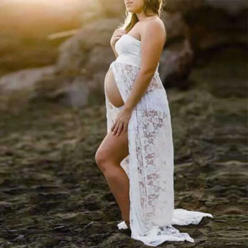Maxi Suknia macierzyńska Koronki Maternity Dress Fancy Shooting Photo Letnia sukienka w ciąży Plus Rozmiar Y0924