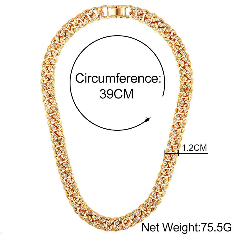 12 mm Miami Cuban Link Chain Gold Silver Color Choker for Women Out Out Crystal Rhinestone Naszyjnik Hip Hop Jewlery175y