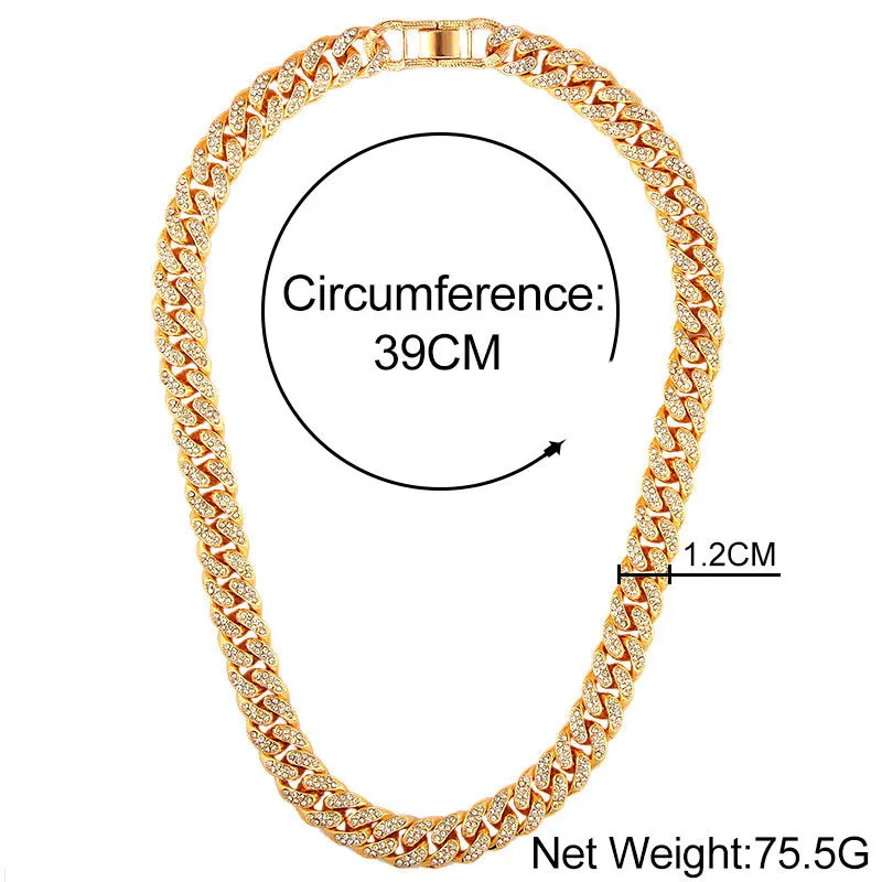 12mm Miami Cubaanse Link Chain Goud Zilver Kleur Choker voor Vrouwen Iced Out Crystal Rhinestone Ketting Hip hop Jewlery243R