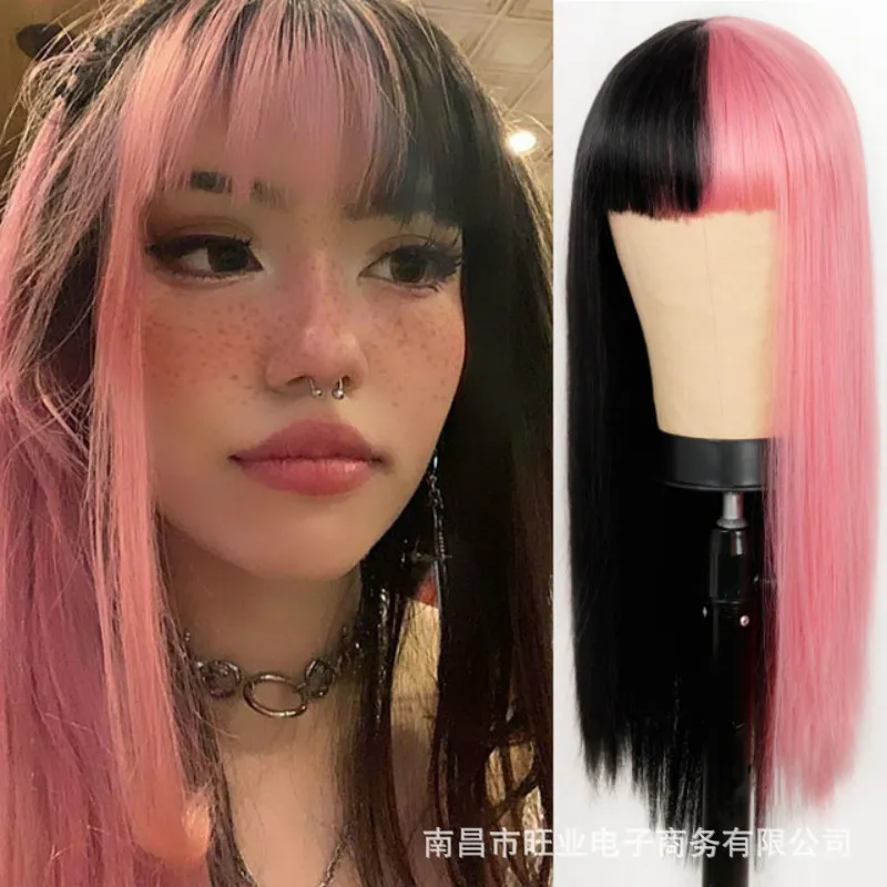 68cm sentetik cosplay peruğu Bangs simülasyonu insan saç perukları Siyah beyaz için saç parçaları perruques 0116097142