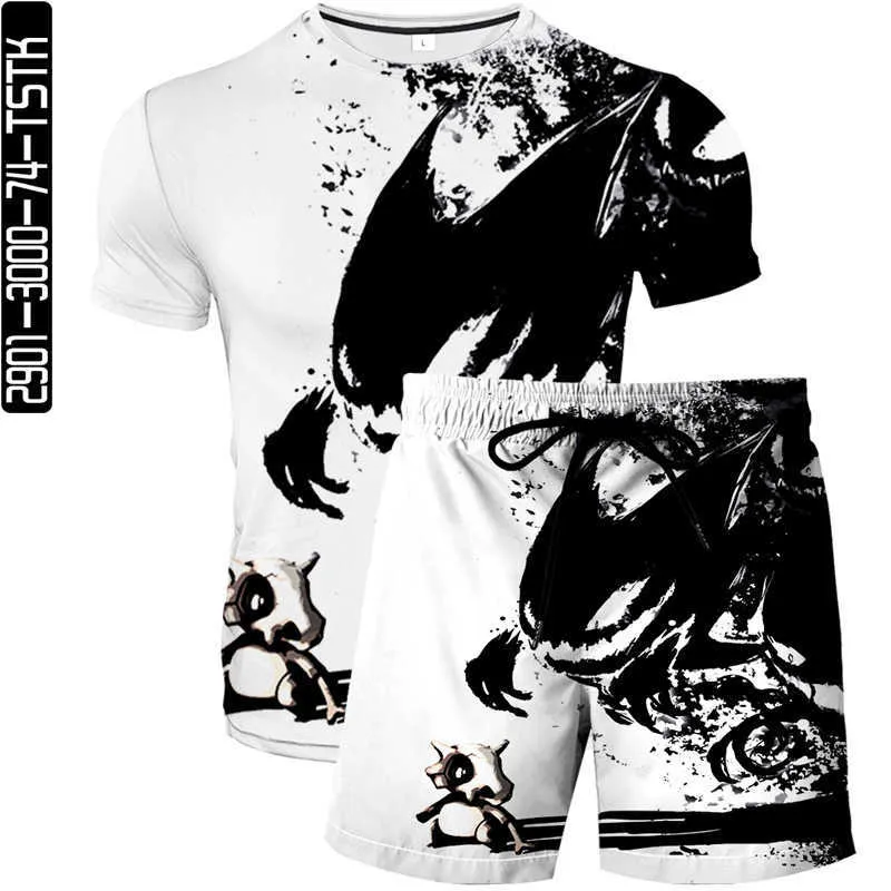 2021 Sommar män och kvinnor 3D Tryckt Beachwear Fashion Boutique Kortärmad T-shirt Gothic Elements Printed Bermuda Shorts X0610
