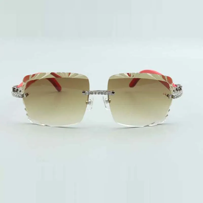 Medium Diamonds Solglasögon 3524020 med röda trätemplar och 58 mm skärningslins277s