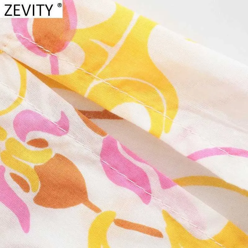 Zevity女性のファッションスタンド襟トーテム花柄ブラウス女性長袖シックな着物のシャツポケットBlusas Tops LS9395 210603