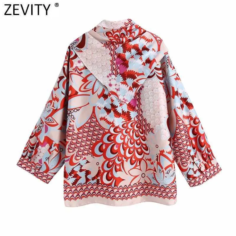 Zevity Women Vintage Totem Floral Print Casual Loose Shirts Female Long Sleeve Kimono Blouse Roupas Chic Blusas Tops LS9319 210603