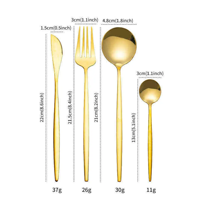 Cutlery Set Stainless Steel Gold Tableware Cutlery Dinner Set Knife Fork and Spoon Cutlery Tableware Covered Vaisselle 211112