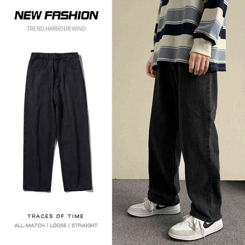 Autumn streetwear jeans larghi uomini coreani pantaloni sciolti larghi pantaloni da marca maschio abbigliamento nero azzurro 2201187529896