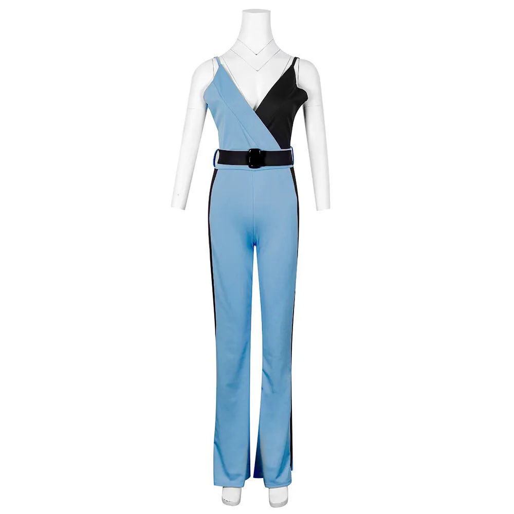 여성용 점프 슈트 패치 워크 허리 벨트 핑크 블루 여성 섹시한 Playsuit Rompers 패션 210416