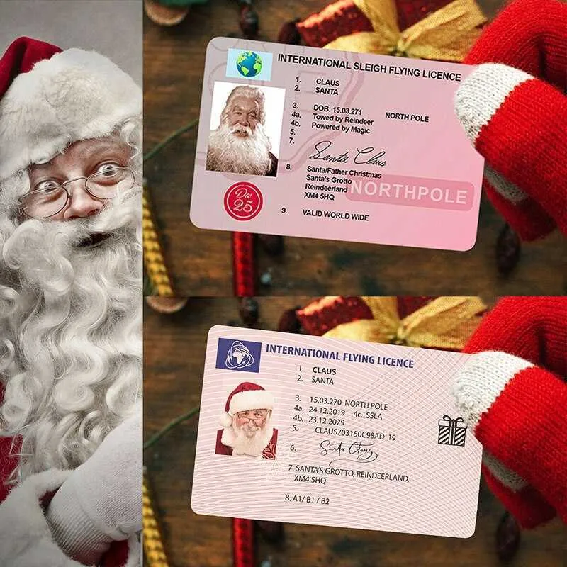 10 Creative Santa Claus Flight License Christmas Eve Driving Licence Christmas Gifts For Children Kids Christmas Tree Decoration P0828