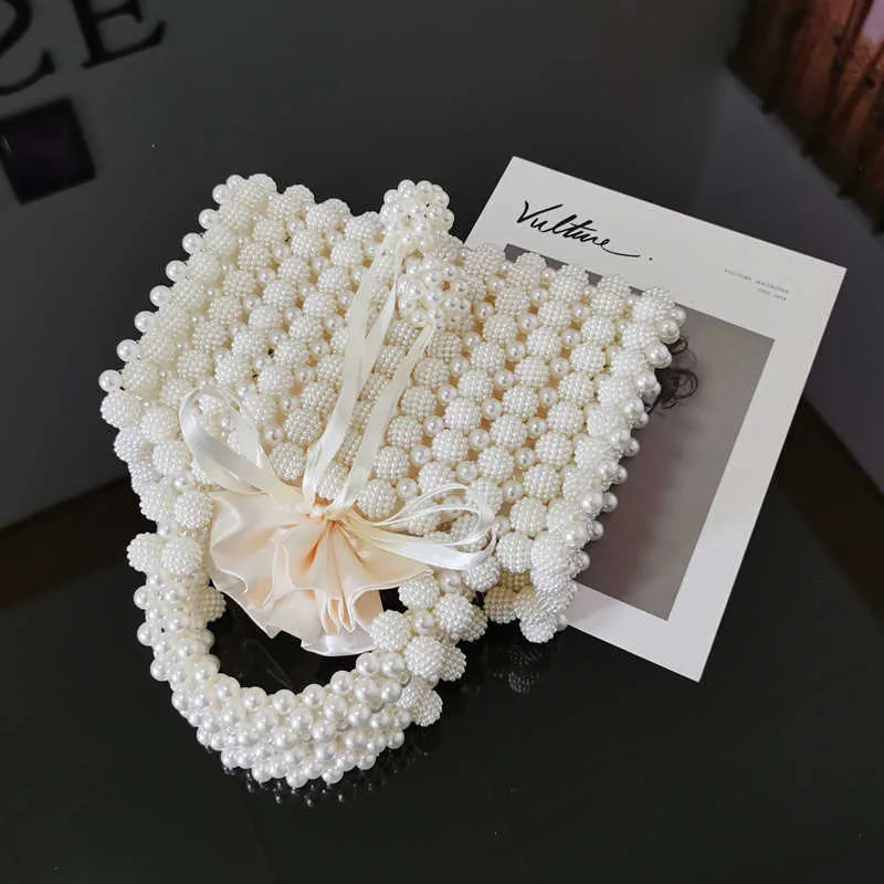 Pearl Beaded Women's Mini Handbag Wedding Evening Clutch Bag for Bridal Luxury Elegant Party Purse ZD1942 210823