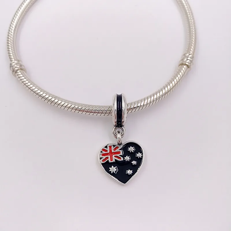 Breloques perles pour la fabrication de bijoux à la main drapeau coeur australien pandora bracelet de cheville en argent 925 femmes hommes bracelet ensemble de perles collier pendentif anniversaire 791415ENMX