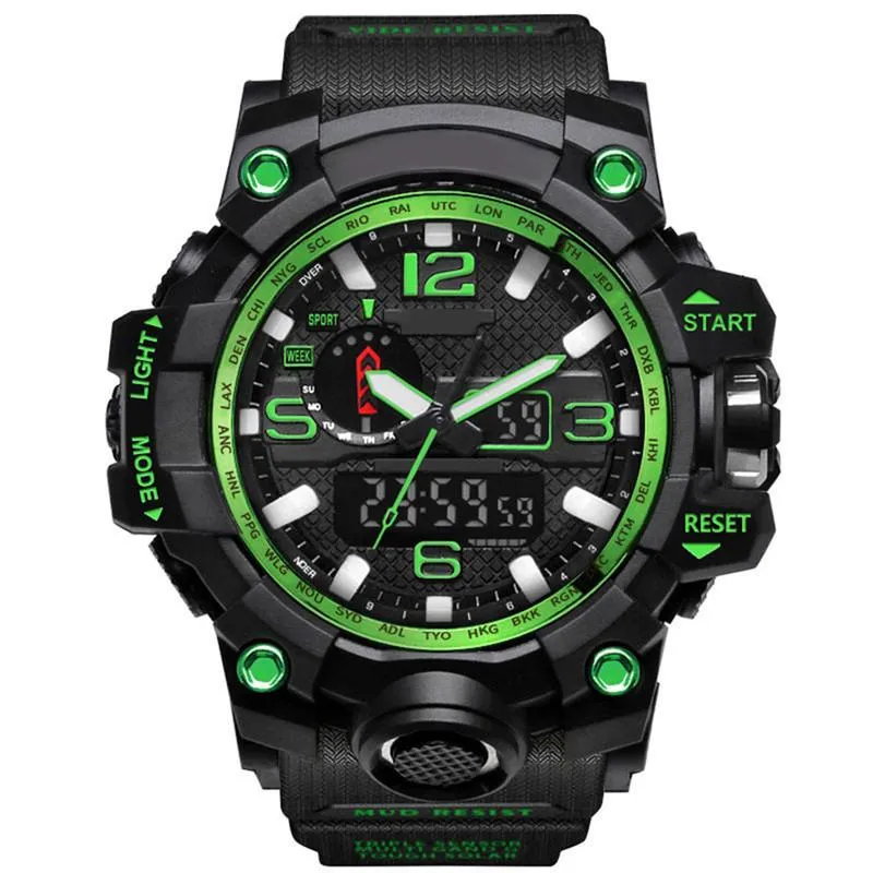 남성 군사 스포츠 시계 아날로그 디지털 LED 시계 Thock 저항성 손목 시계 남성 전자 실리콘 선물 Box220S