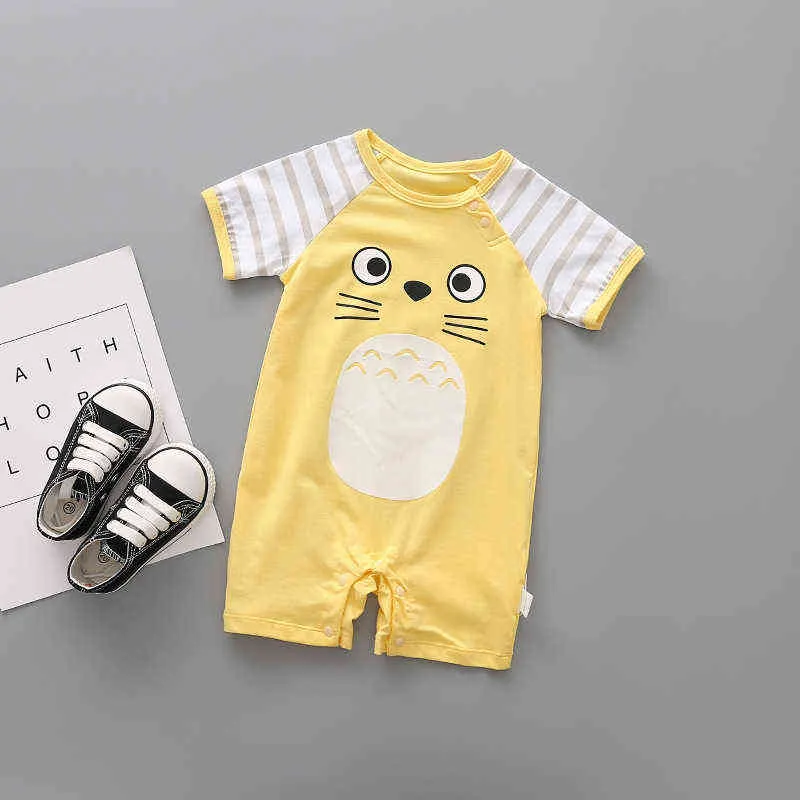 Lato Noworodek Baby Krótki Rękaw Romper Boys Girls Cute Cartoon Totoro Drukuj Baby Romper Bawełniane Maluch Ubrania Kombinezon Piżama G1221