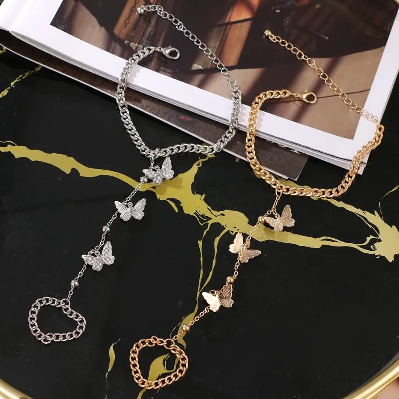 Bonita pulsera de mariposa dorada para mujer, pulseras de cadena inusuales diseñadas a mano, joyería de moda, regalos de tendencia 2021, enlace 258T