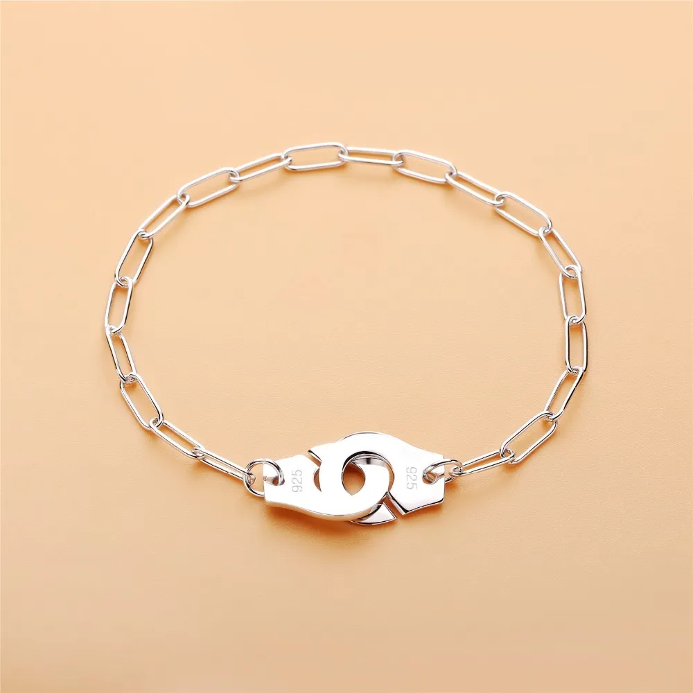 Moonmory 100% Autêntico 925 Sterling Silver Cadeia Europeia Algema Menottes Mão Pulseira De Mão Para As Mulheres Jóias