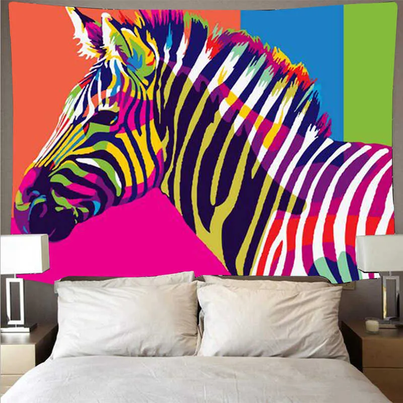 Coloré Animal Peinture À L'huile ArtPrinted Tapisserie Psychédélique Suspendu Mince Polyester Mur Tissu Plafond Décor À La Maison