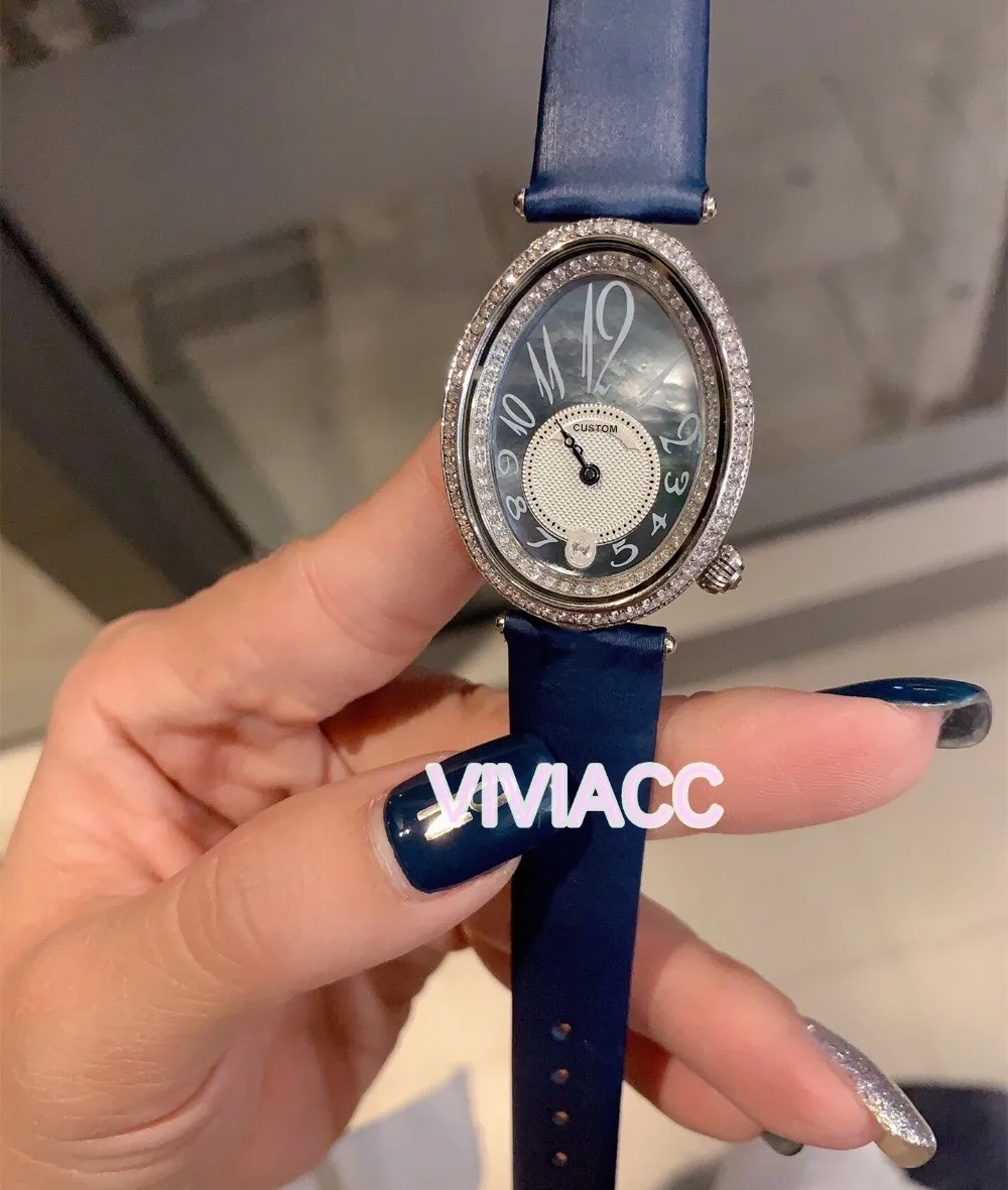 moda podwójna cZ Diamentowa matka Pearl Watch Lady Quartz Digital zegar Kobiety Stal nierdzewna geometryczna Owalne zegarki 36 mm 247t