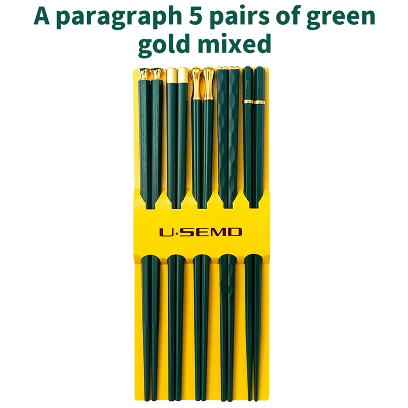 Green Gold Hushåll Japanesestyle Fashion Nonslip HightMperature Alloy Chopsticks Family One Par Chopstick persona386040872