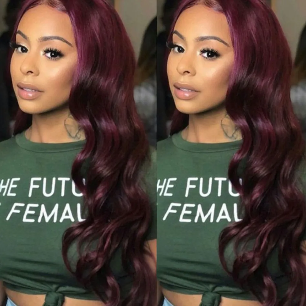 Brazilian Long Deep Wave Full Lace Front Wigs Human Hair Heat Resistant Glueless Wine Red Synthetic Wig for Black Women