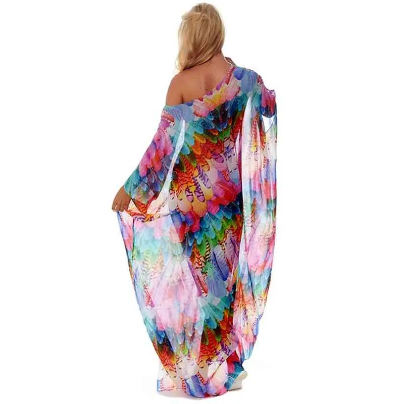 Chiffon Long Beach Cover Up Женщины Платья Отрасля Деля Девес Vestidos Playa Bikini Cover Pareos Mujer Beachwear # Q866 210420