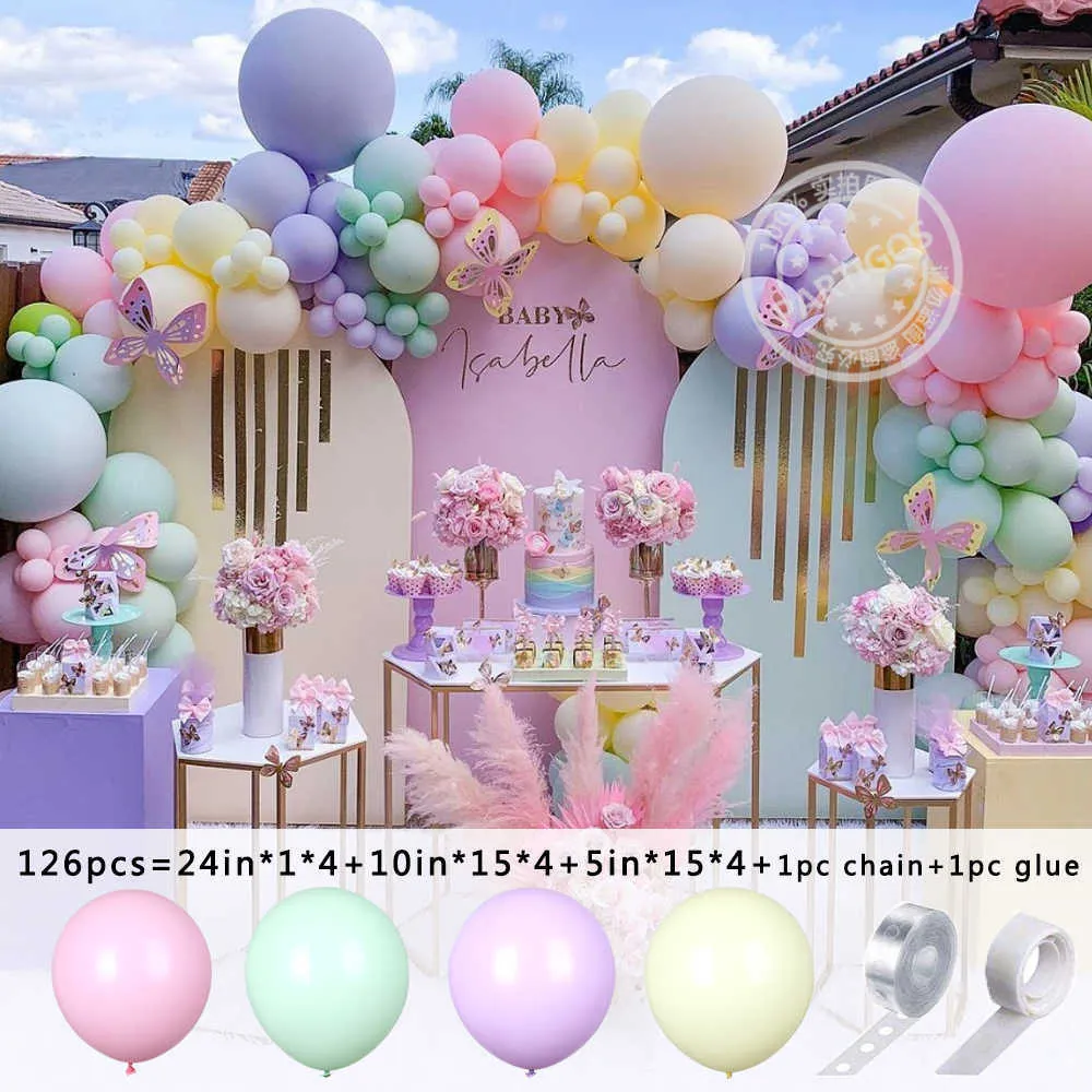 126/182 unids multicolor macaron pastel globo guirnalda arco iris látex globos aire globos fiesta de cumpleaños boda baby shower decoración 210719