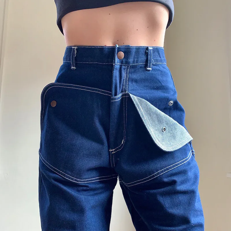 Hoge taille losse stijl jeans voor vrouwen modieuze casual rechte patchwork broek hip pop meisjes gewassen vriend 210524