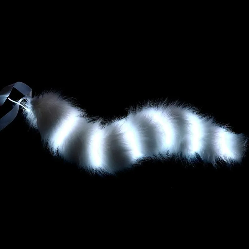 Altri articoli feste eventi Fascia orecchie da gattino in pelliccia sintetica con illuminazione a LED Set coda lunga in peluche Abito anime Costume cosplay animale253i