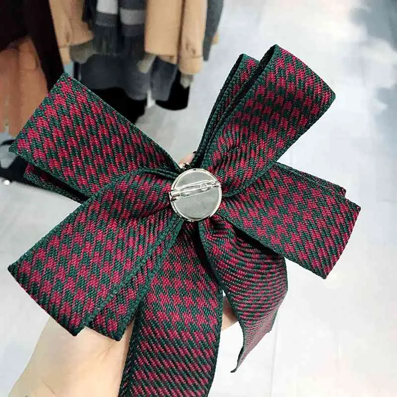 Enkel Koreansk Sweet Houndstooth Stora Blommor Bow Tie Brosch För Kvinnor Fashion Suit Cloth Shirt Corsage Smycken Collar Tillbehör