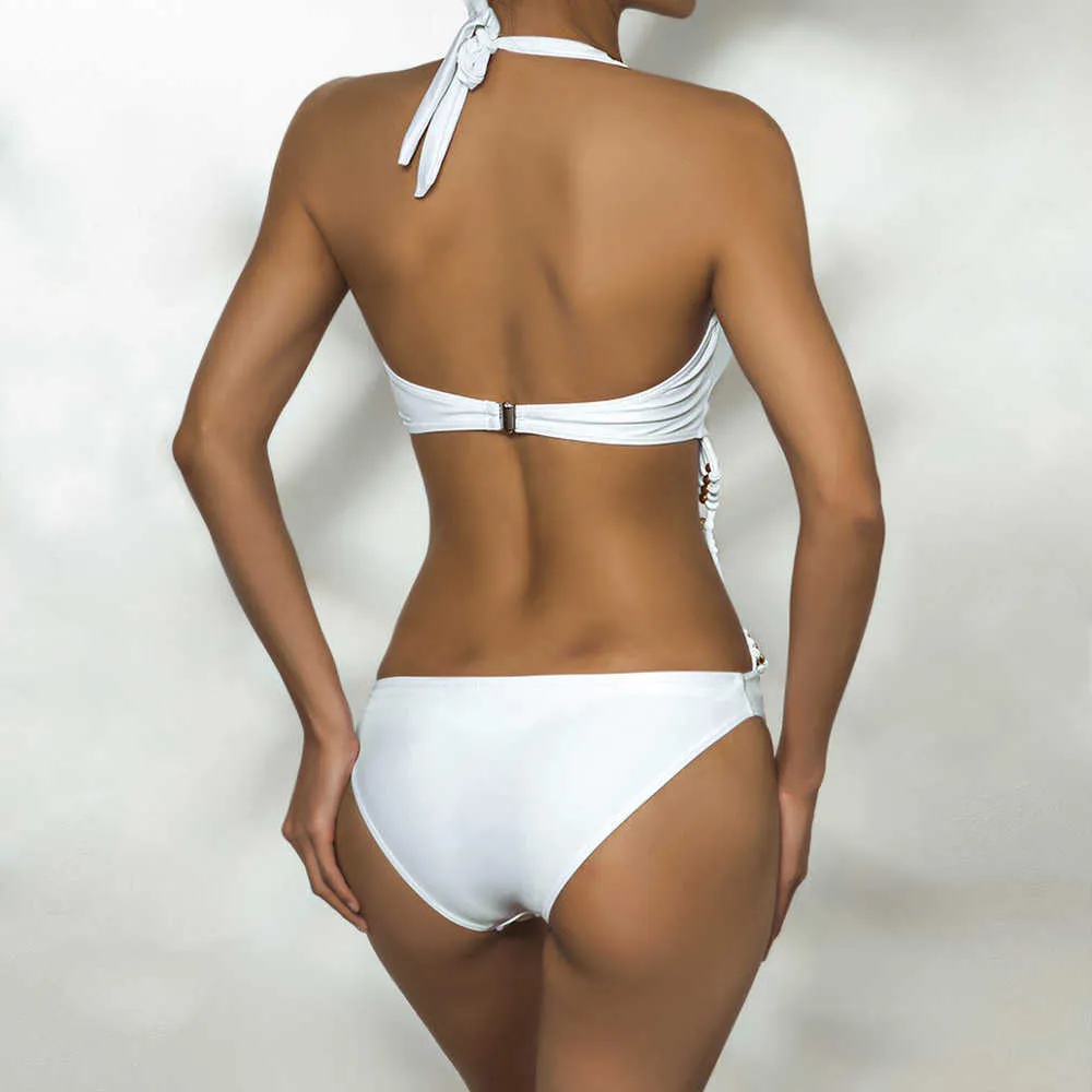 Maiô branco Mulheres Swimwear Profundo V Monokini Bodysuit Backless Banheira Terno Beach Wear High Cut Swim 210625
