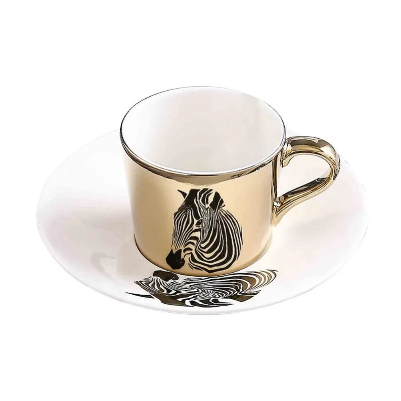 Tazas 250 ml Cerámica Leopardo Taza anamórfica Espejo Reflexión Tigre Taza de cebra Juego de té de café con posavasosMugs243c