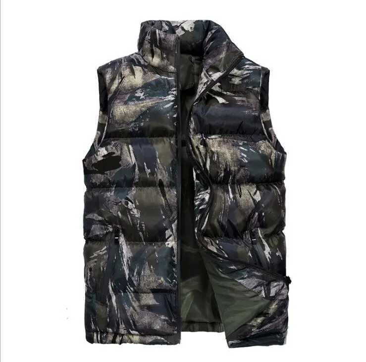 Stilvolle Camouflage Männer Winter Weste Jacken Warme Ärmellose Vintage Camo Weste Herren Militär Casual Plus Größe Veste Homme 7XL 210524