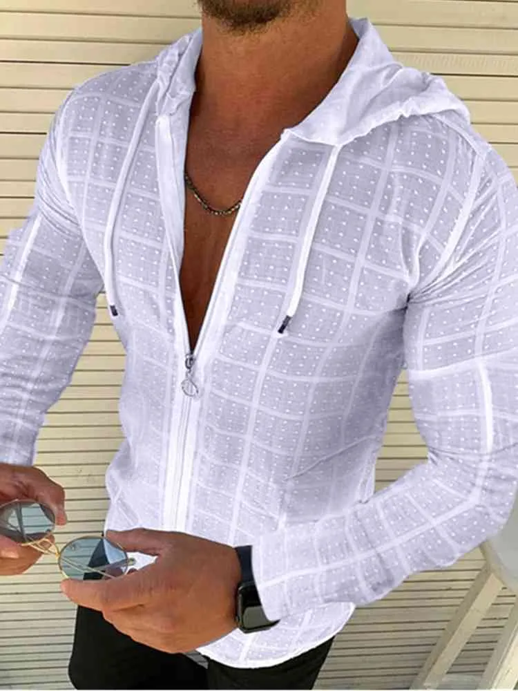Hot 2020 Longa / Curta Manga Com Capuz Zipper Camisetas Homens Roupas Verão Verão Cor Sólida Cópia Casual Impressão Abrir Stitch Fino Tshirt Tshirt S-3 Y0322