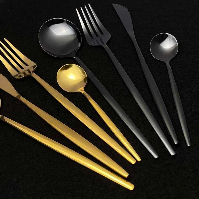 conjunto de talheres de ouro conjunto de cozinha utensílios de cozinha de aço inoxidável faca faca garfo colher jantar máquina de lavar louça segura 210928