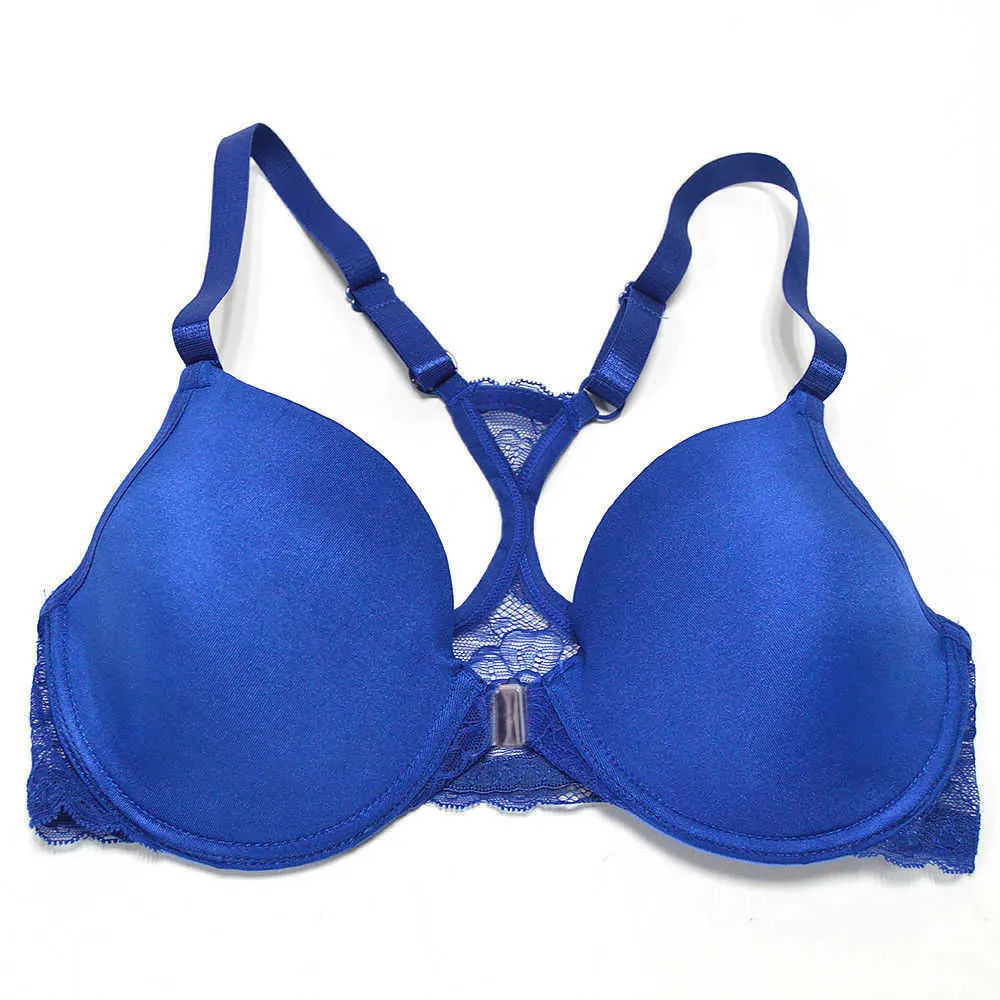 YANDW Sexy Femmes Soutien-gorge Fermeture avant Sexy Dentelle Y-Line Sangles Plus Taille Big Cup Sous-vêtements Lingerie 32 34 36 38 40 42 44 A B C D DD 210623