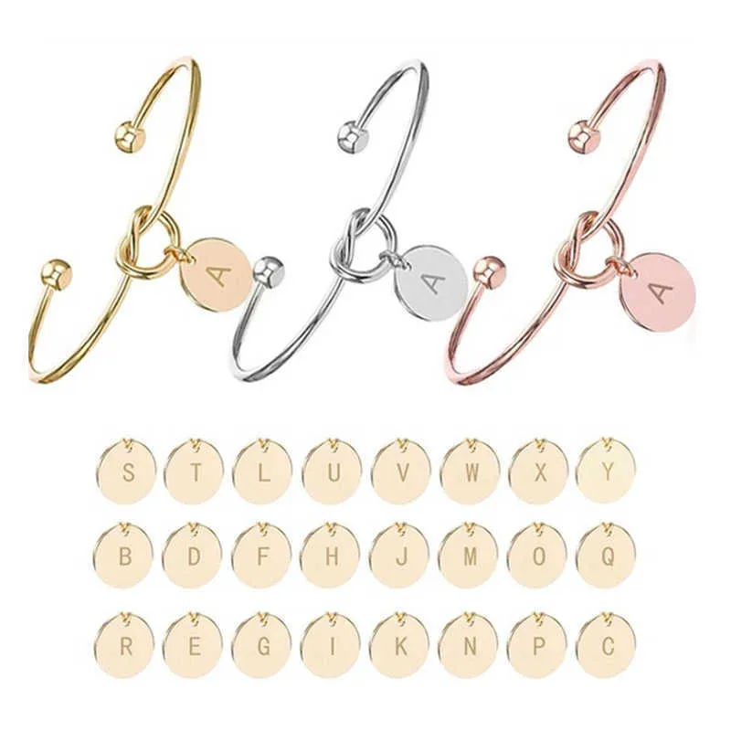 Jewoey Shion Fashion Name Kvinnliga Smycken Initial Alloy Letter Armband För Kvinnor Flickor Guld Bow-Knot Armband Dropshipping Q0719
