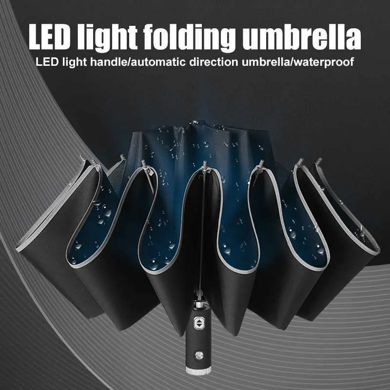 3-fach umgekehrter automatischer Regenschirmwagen, klarer Regen-Damen-Sonnenschirm, LED-Licht, reflektierender Streifen, faltbar, Sunny DTT 210626