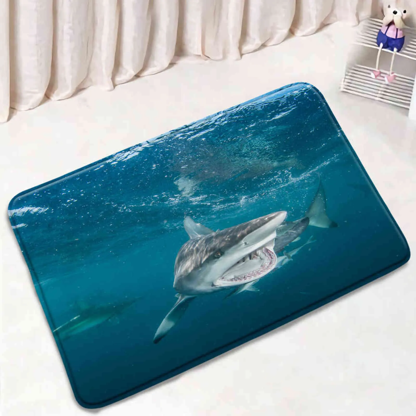 Underwater World Tropical Fish Banho Tapetes Cozinha Tapete 3D Animal Oceano Cenário Crianças Quarto Porta Pad Tapetes Anti-Slip Tapete 211109