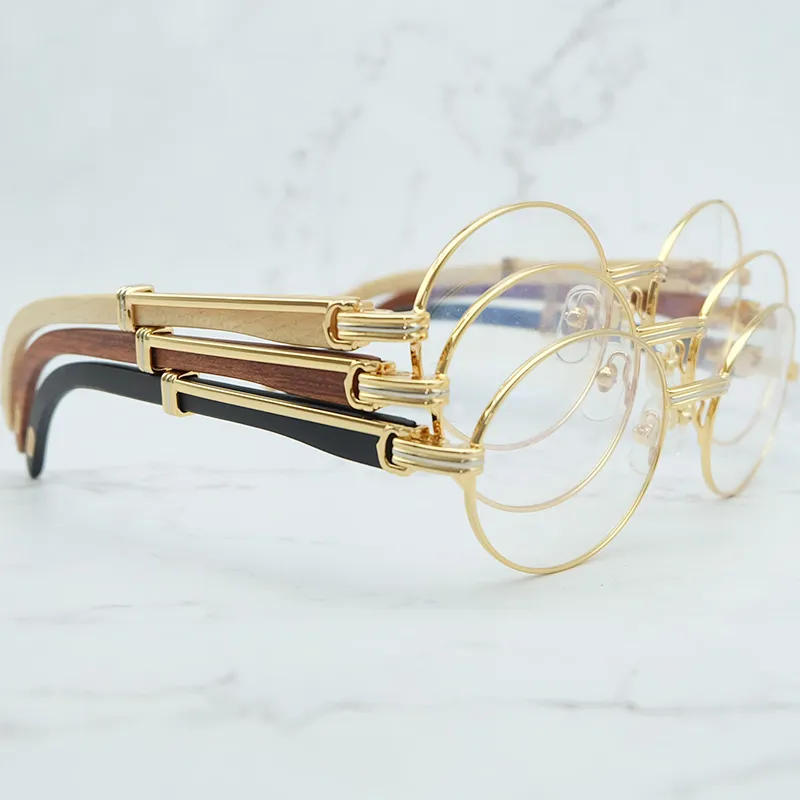 Gafas de sol de diseñador Gafas transparentes de madera para hombres Marco de anteojos ovalados retro Mujeres Accesorios para hombre Marcos ópticos dorados de lujo 5615364